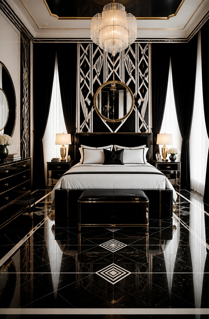 Art Deco Black and White Bedroom
