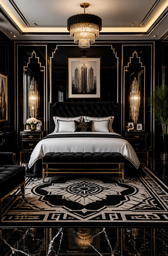 Art Deco Black and White Luxe Bedroom