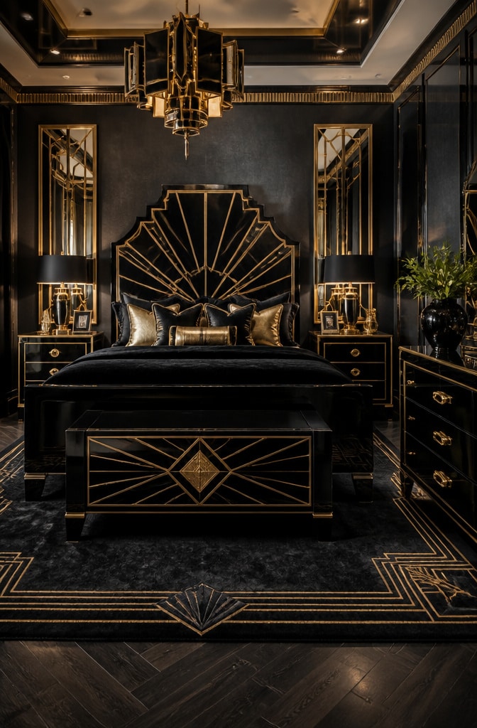 Art Deco Black Bedroom Glamour