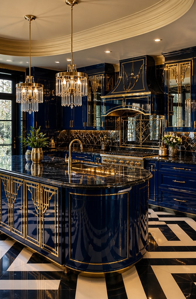 Art Deco Blue Glam Kitchen