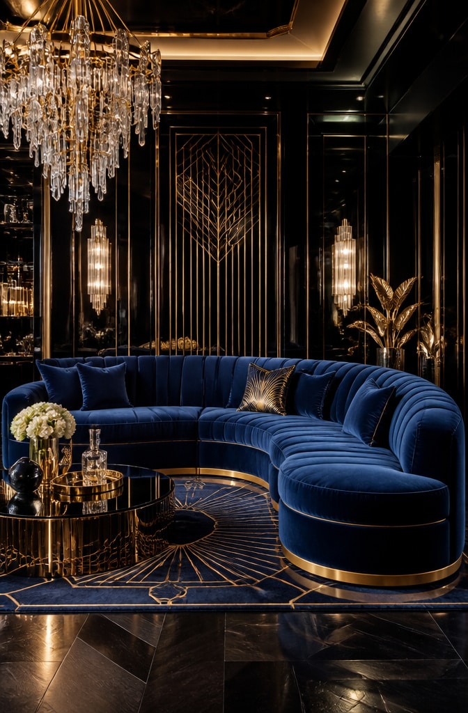 Art Deco Blue Sectional Glamour