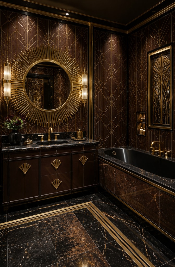 Art Deco Brown and Gold Bathroom