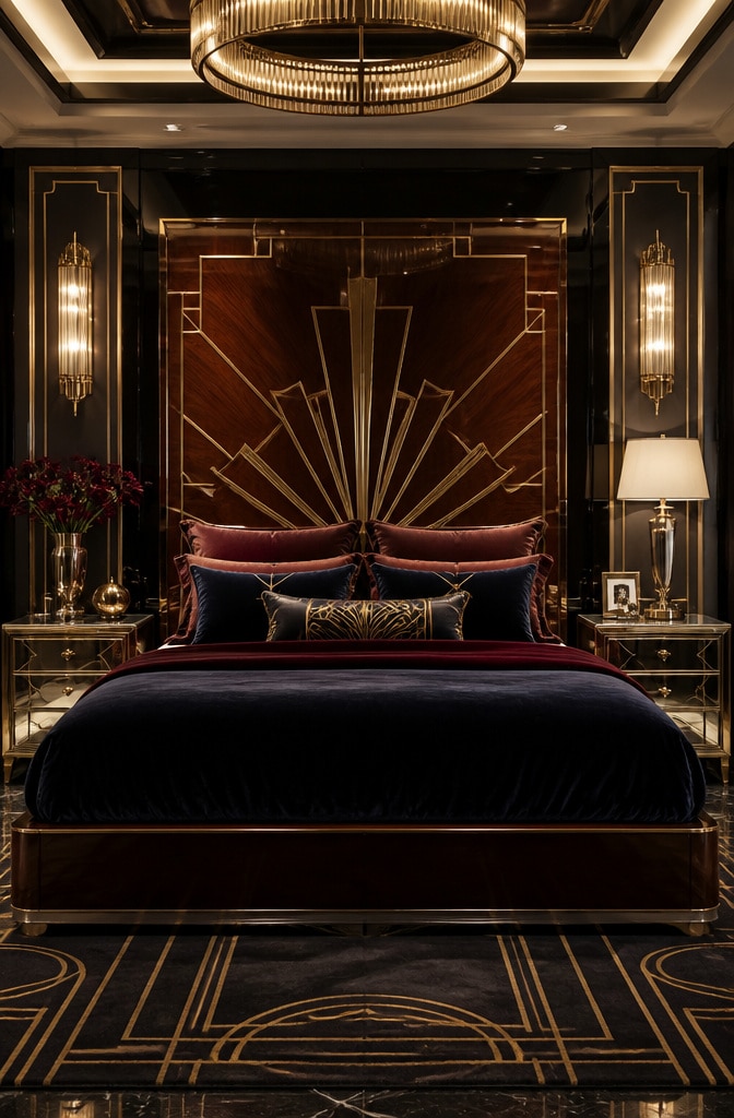 Art Deco Brown Lacquered Headboard Bedroom