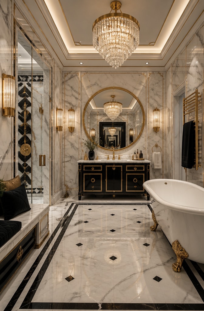 Art Deco Carrara Marble Bathroom