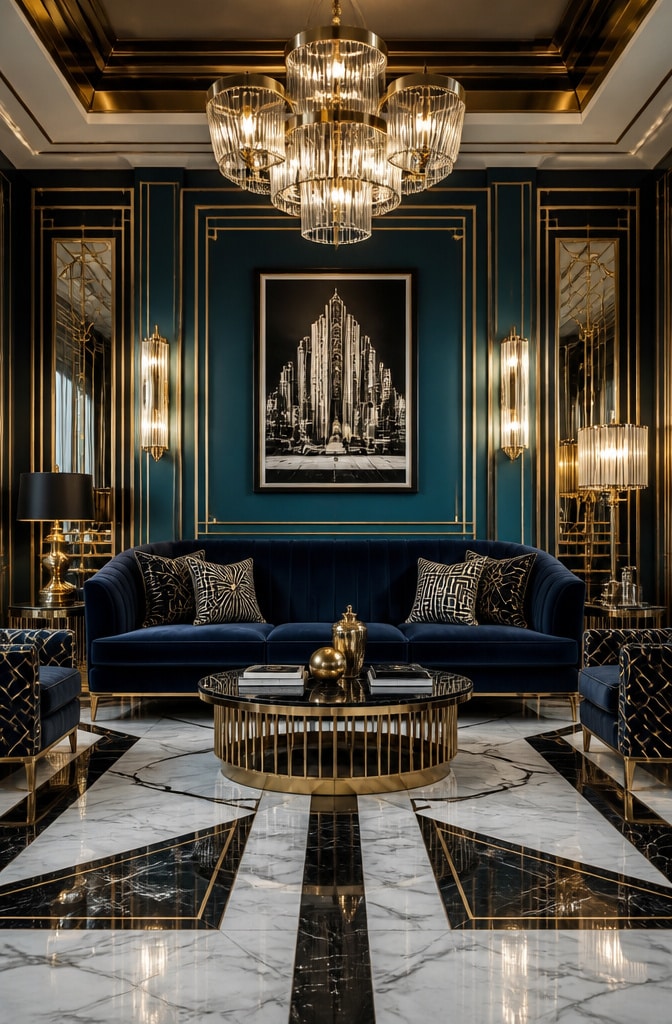 Art Deco Dark Blue Sofa Living Room
