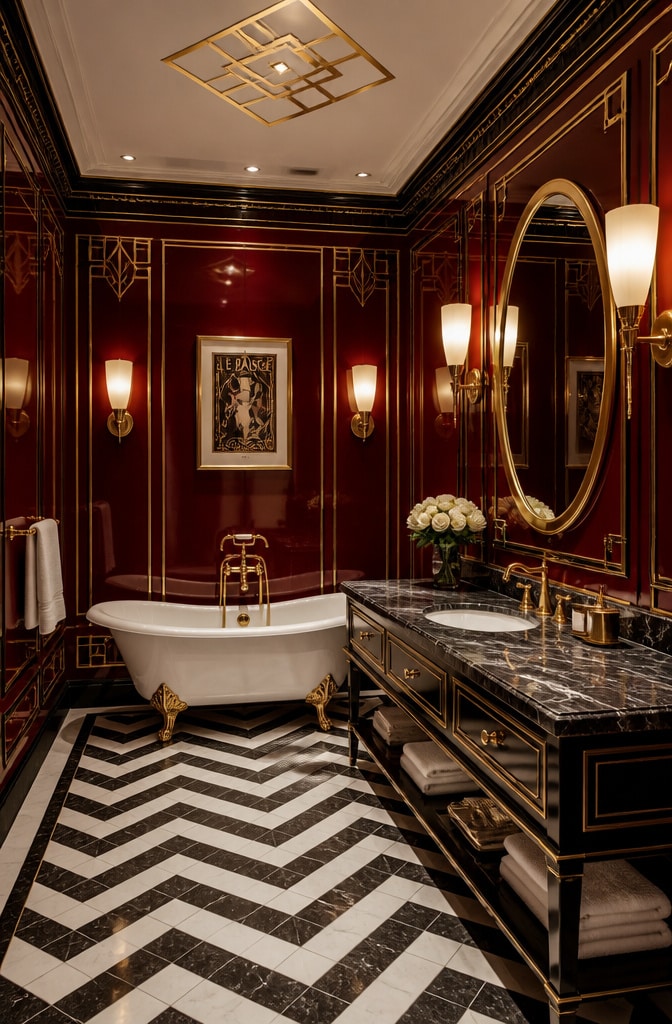 Art Deco Dark Red Bathroom