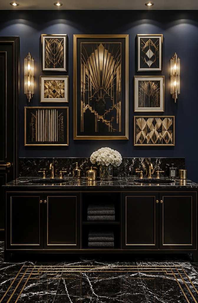 Art Deco Glam Bathroom Picture Wall