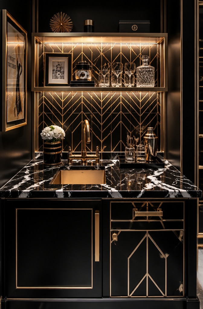 Art Deco Glamorous Marble and Gold Counter