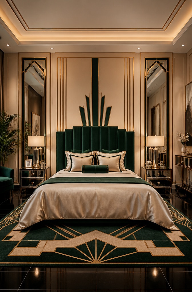 Art Deco Green and Beige Bedroom