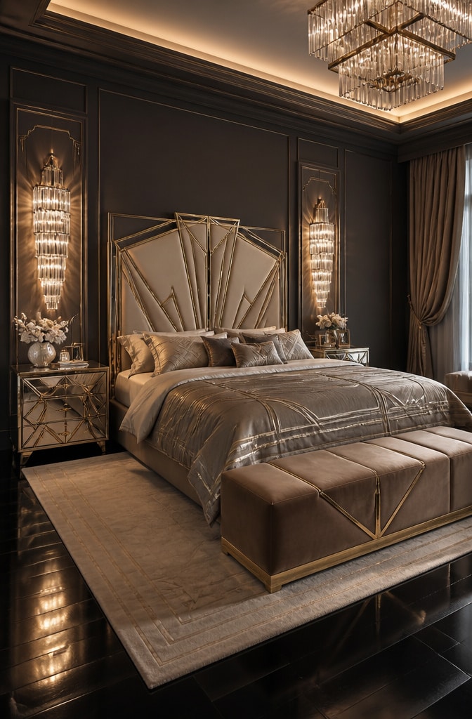 Art Deco Grey and Beige Bedroom