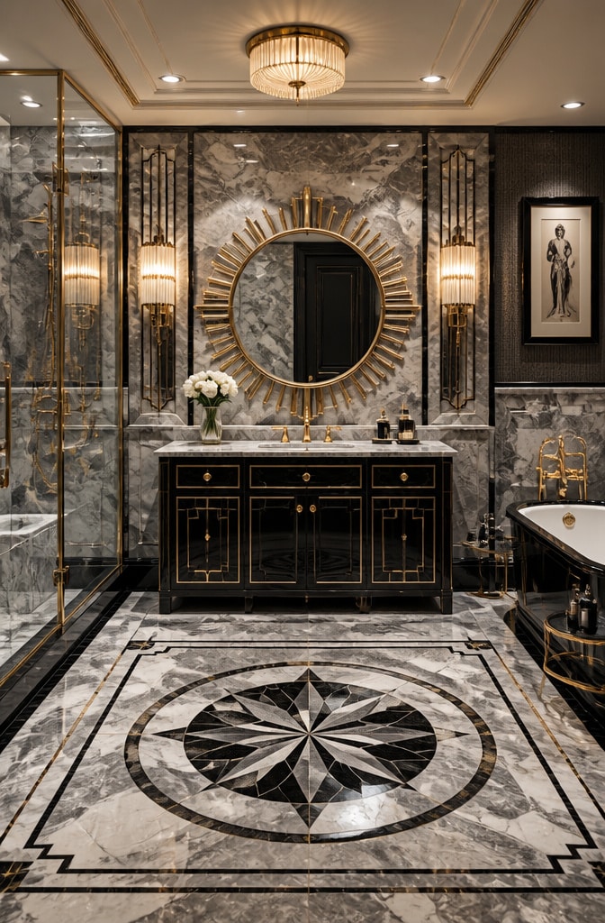 Art Deco Grey Marble Bathroom Glamour