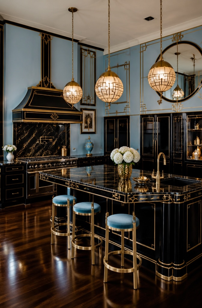 Art Deco Inspired Light Blue Kitchen