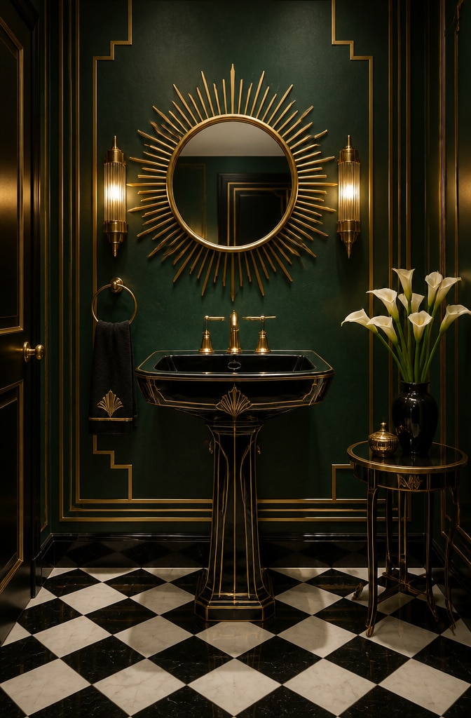 Art Deco Inspired Pedestal Sink Bathroom