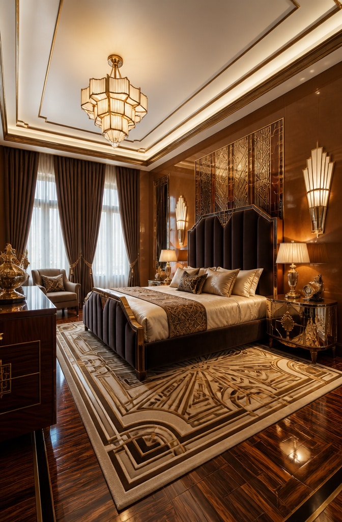Art Deco Light Brown Bedroom Glam