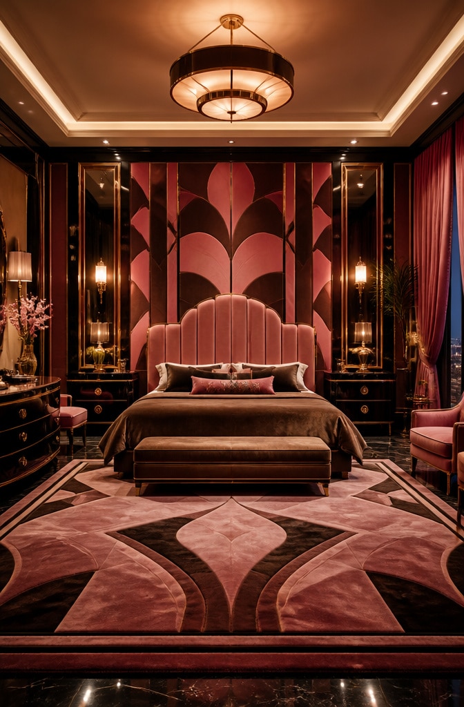 Art Deco Pink and Brown Bedroom
