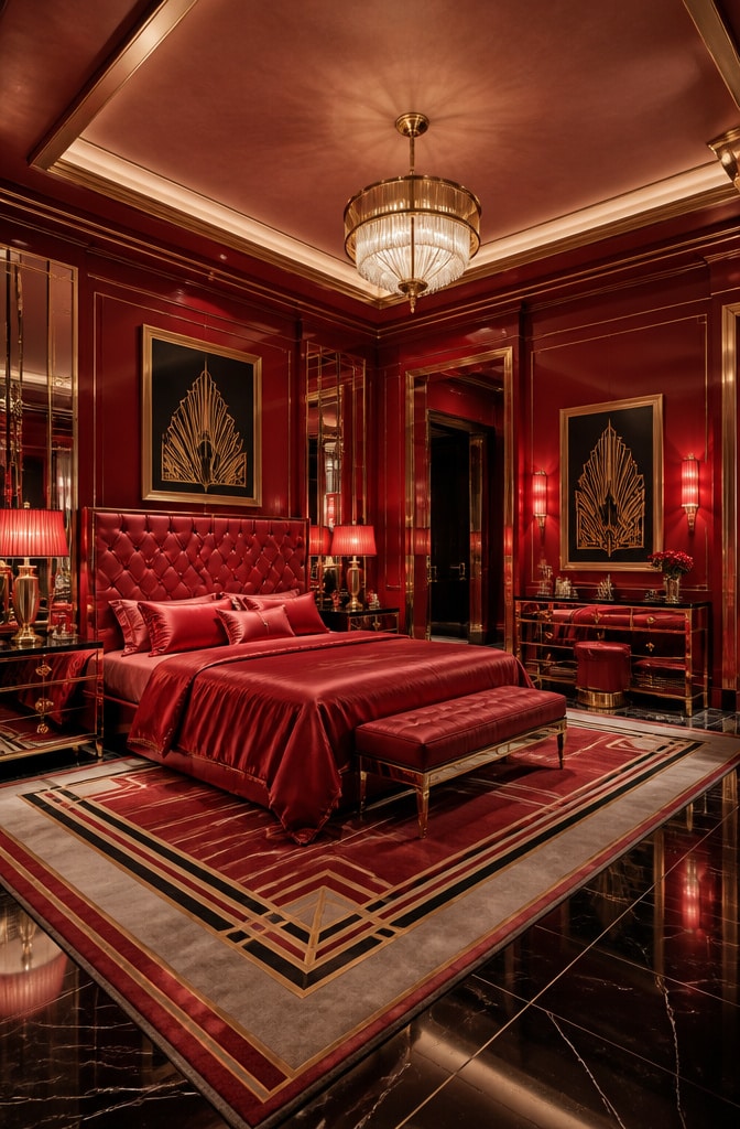 Art Deco Red Glam Bedroom