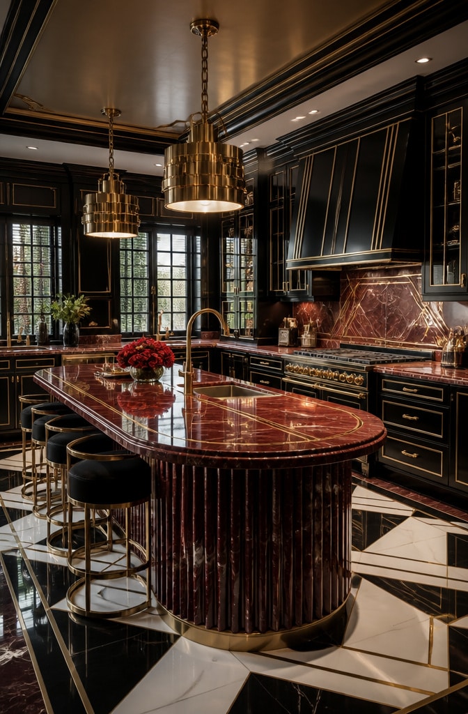 Art Deco Red Marble Kitchen