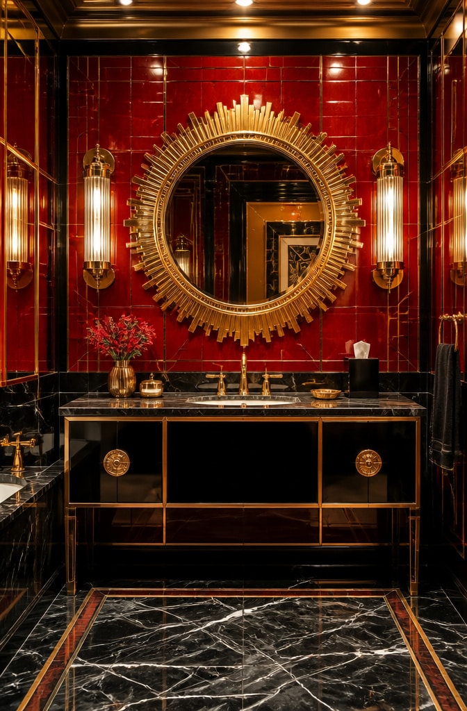 Art Deco Red Tile Bathroom