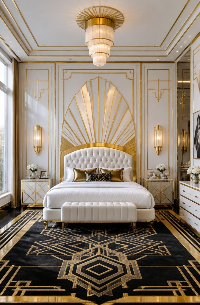 Art Deco White and Gold Bedroom