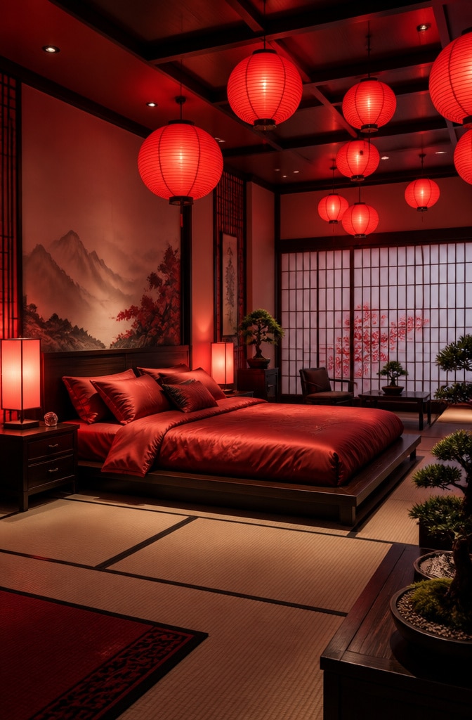 Asian-Inspired Red Lantern Bedroom