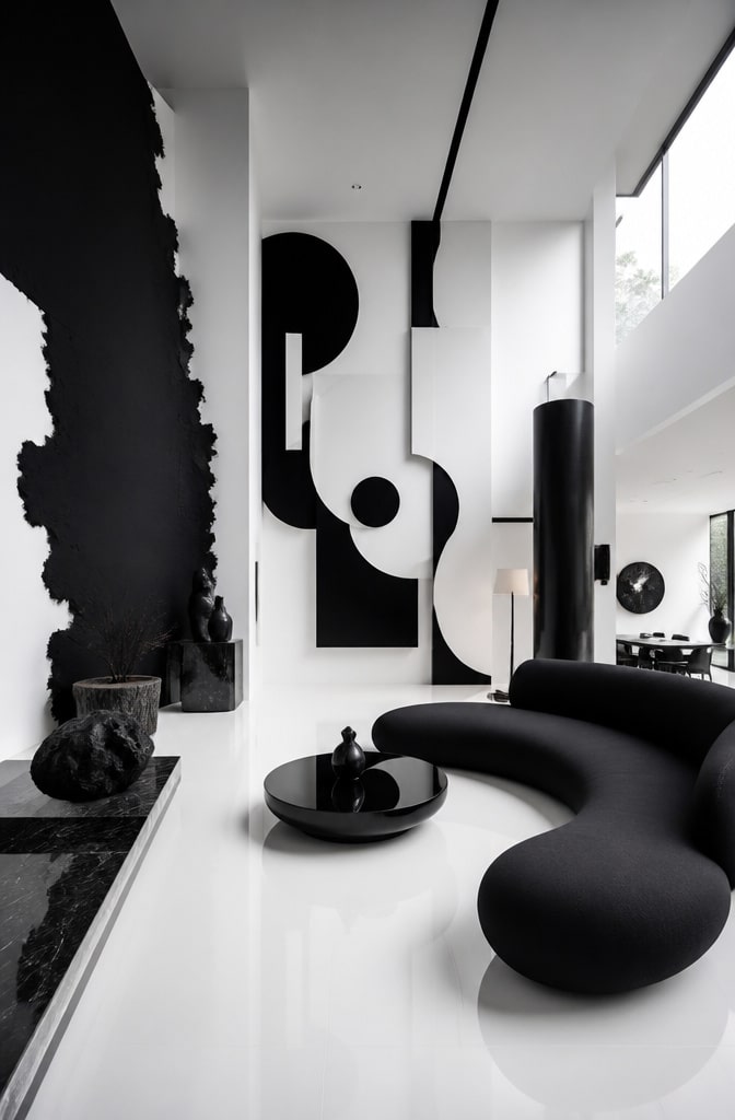 Avant-Garde Black and White Artistic Living Room