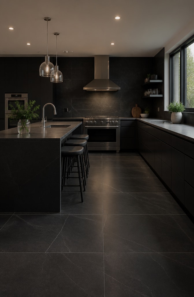 Black Porcelain Large Format Tile Kitchen