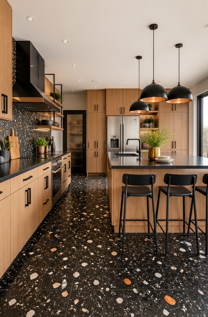 Black Terrazzo Tile Kitchen