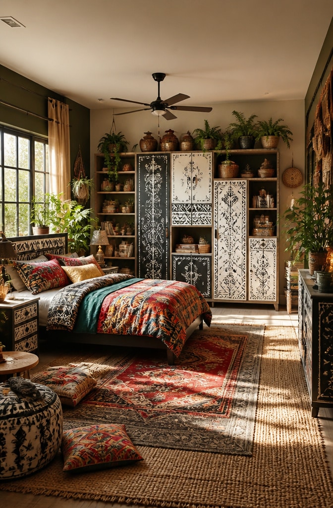 Bohemian Black and White Cupboard Bedroom