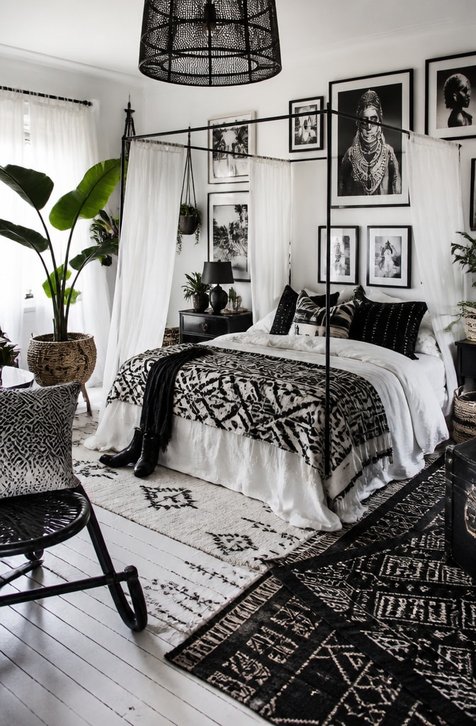 Bohemian Black and White Eclectic Bedroom