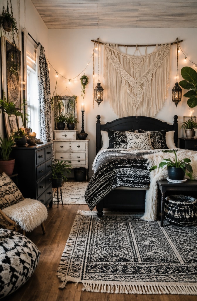 Bohemian Black and White Eclectic Bedroom