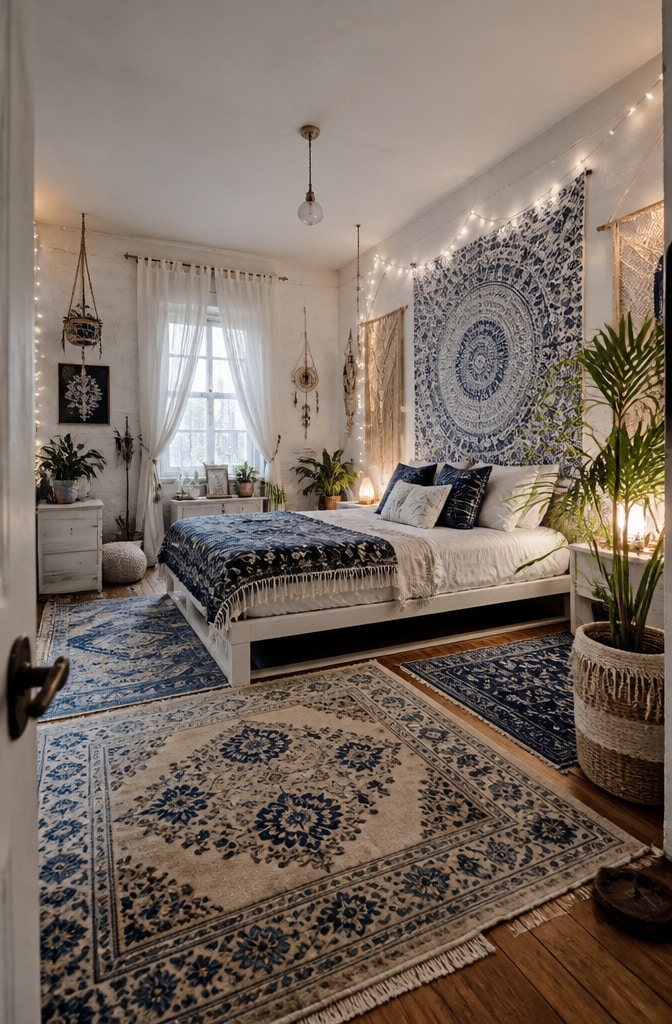 Bohemian Blue and White Bedroom Escape