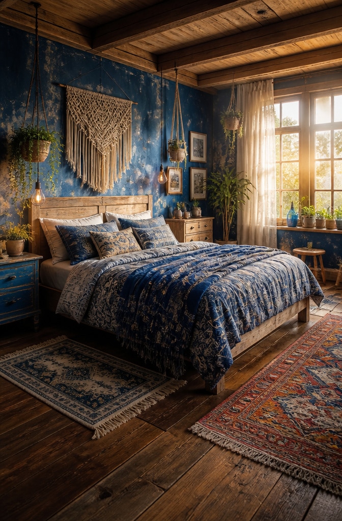Bohemian Blue Farmhouse Bedroom