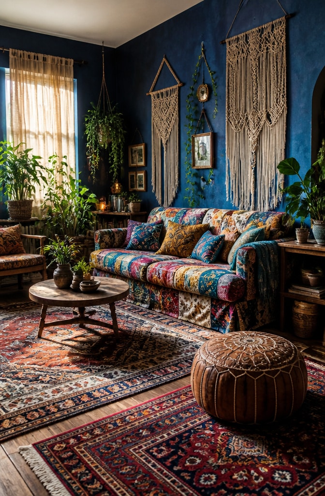 Bohemian Blue Wall Living Room