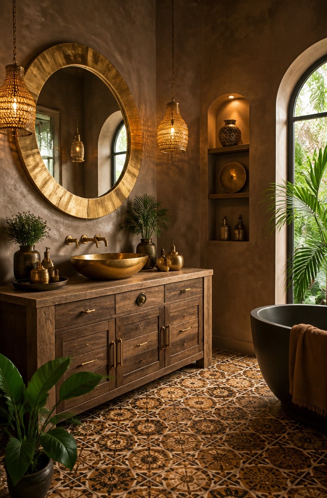Bohemian Brown and Gold Bathroom Oasis