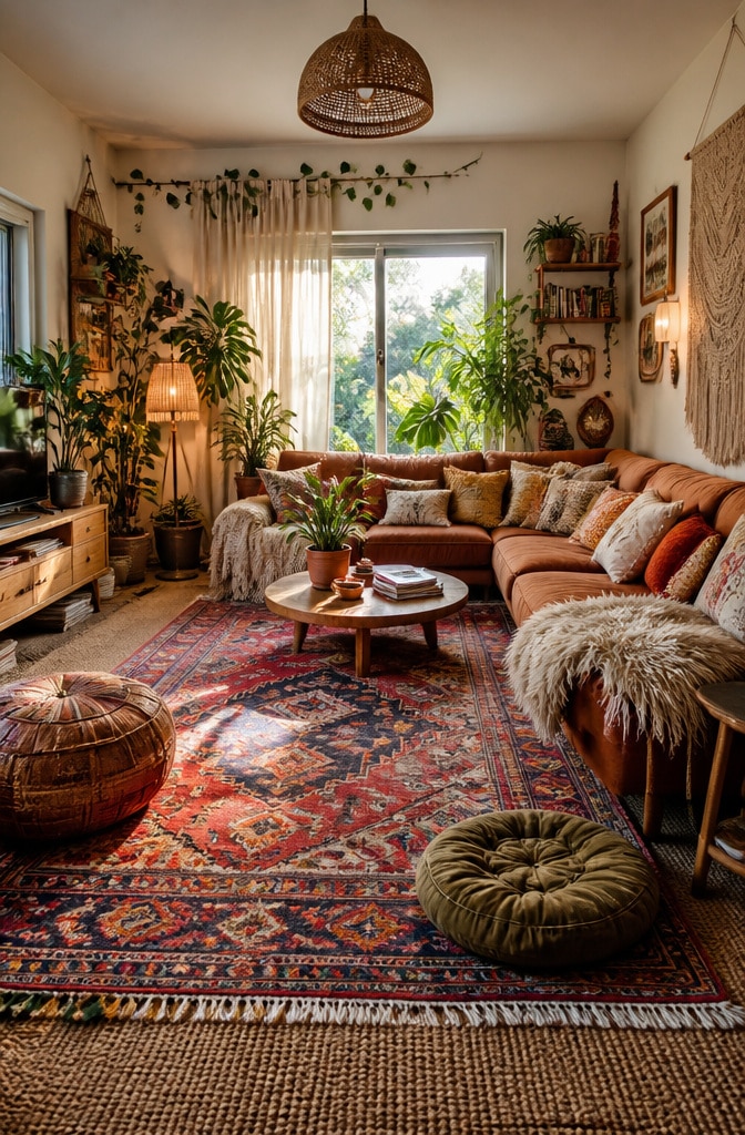 Bohemian Brown Carpet Living Room