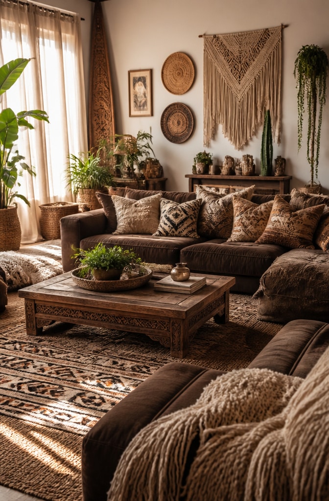 Bohemian Brown Earth Tone Living Room