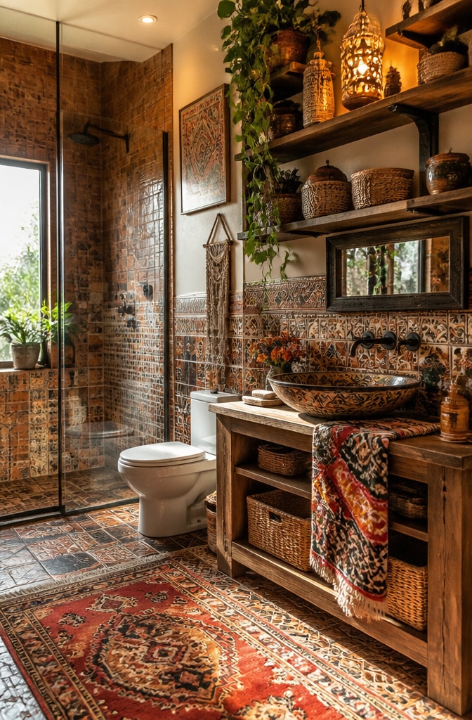 Bohemian Brown Tile Bathroom Oasis