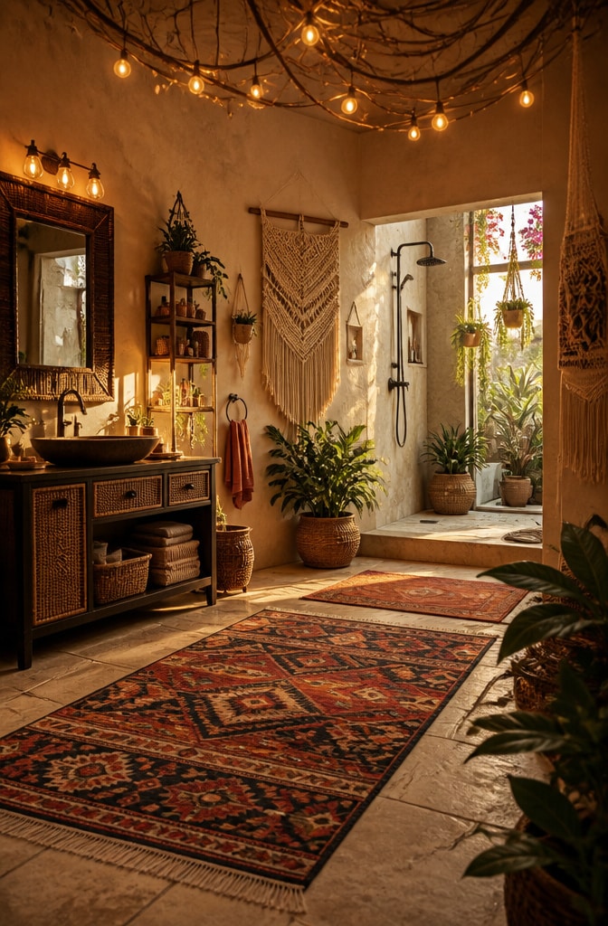 Bohemian Chic Beige and Brown Bathroom