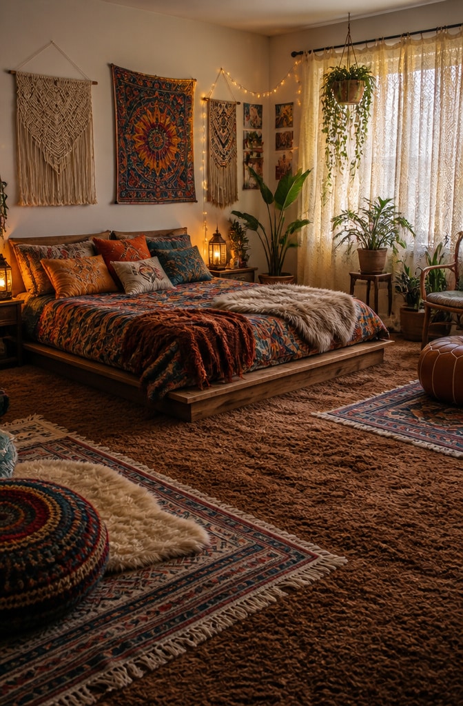 Bohemian Chic Brown Carpet Bedroom