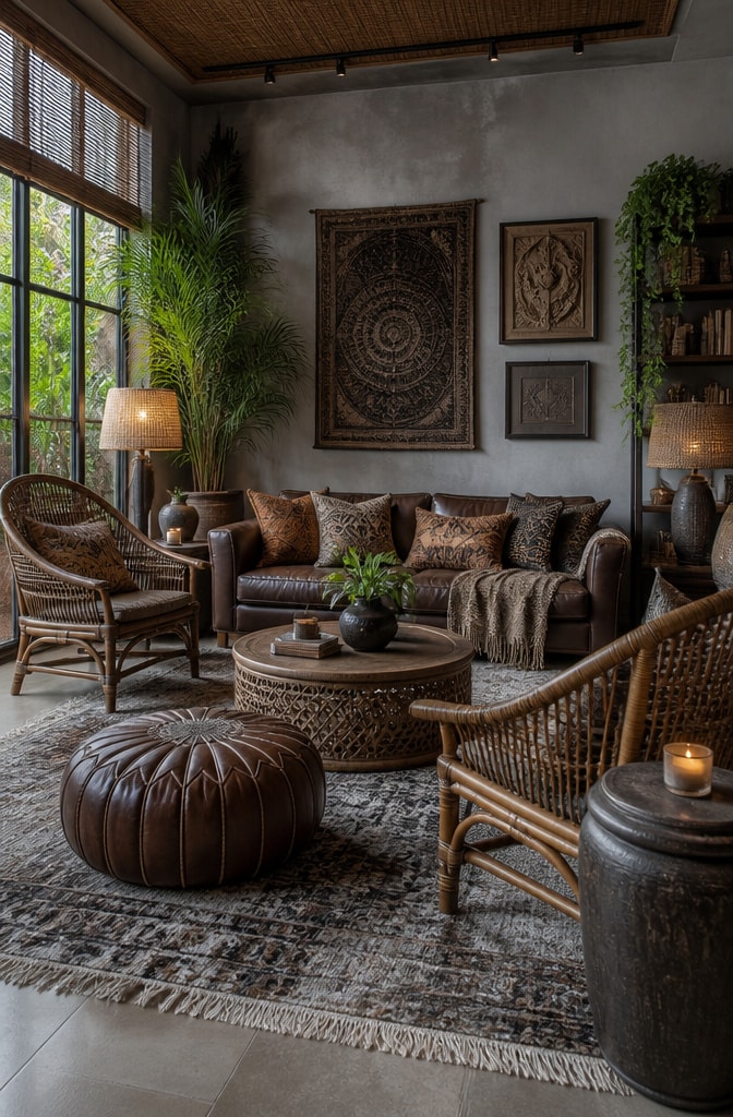 Bohemian Chic Dark Brown and Grey Living Room