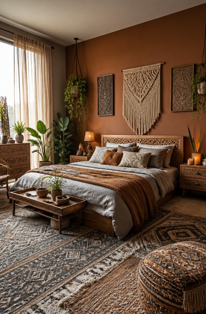 Bohemian Chic Grey and Brown Bedroom