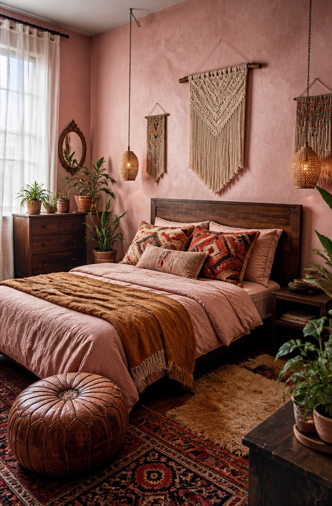 Bohemian Chic Pink and Brown Bedroom