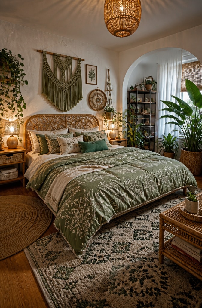 Bohemian Chic White and Sage Bedroom