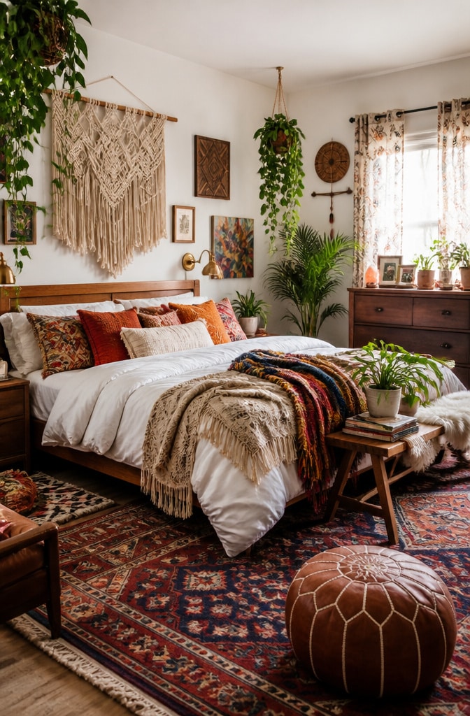 Bohemian Chic White Comforter Bedroom