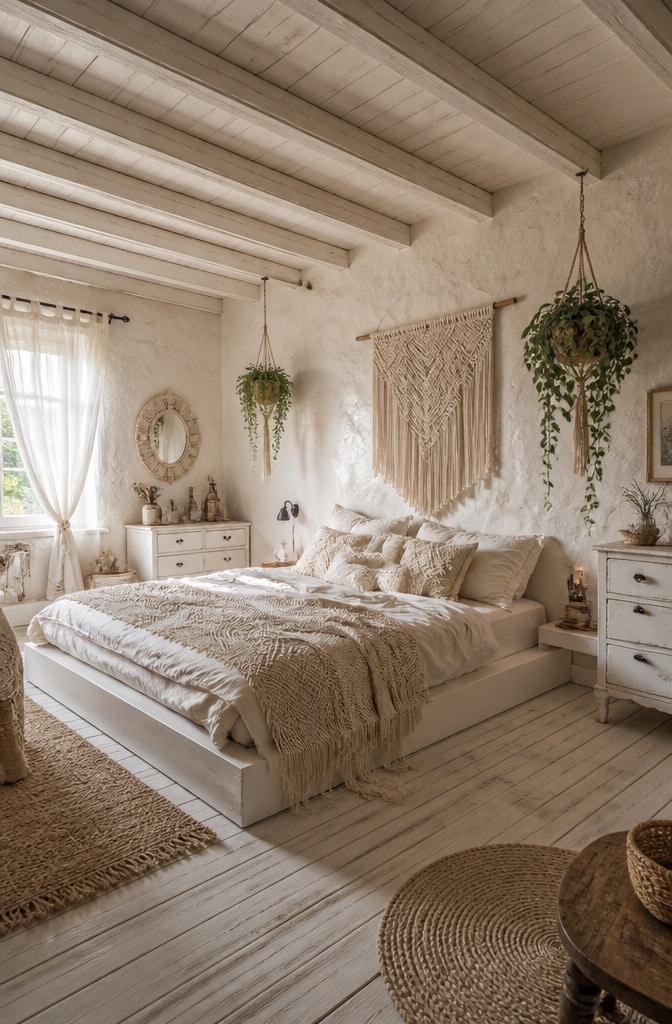 Bohemian Cream and White Eclectic Bedroom
