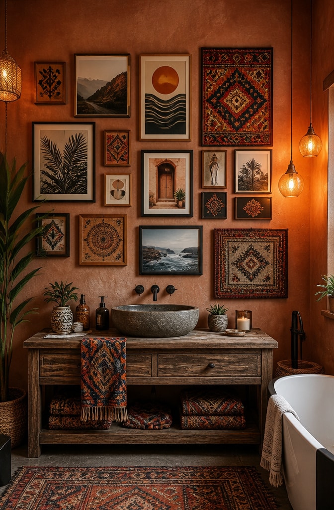 Bohemian Eclectic Bathroom Picture Wall