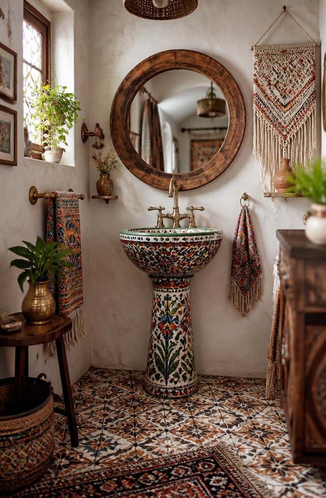 Bohemian Eclectic Pedestal Sink Bathroom