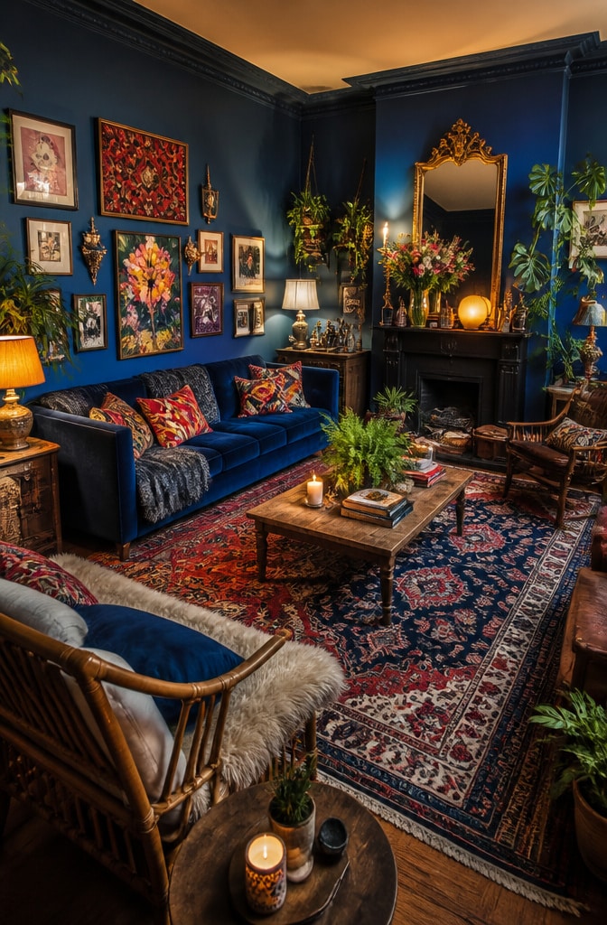 Bohemian French Blue Eclectic Living Room