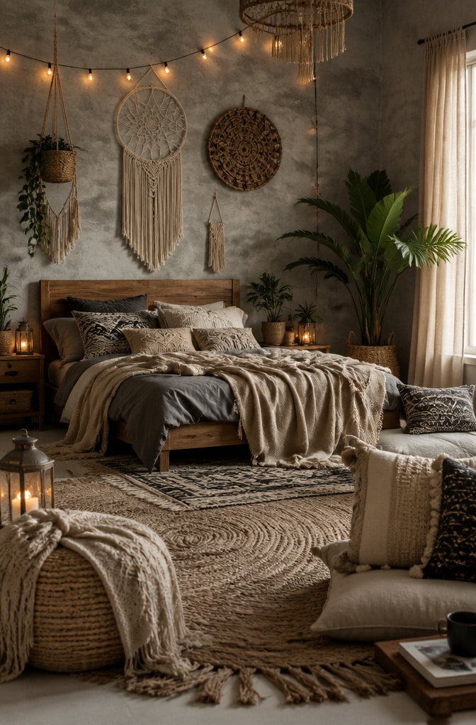 Bohemian Grey and Beige Bedroom Oasis