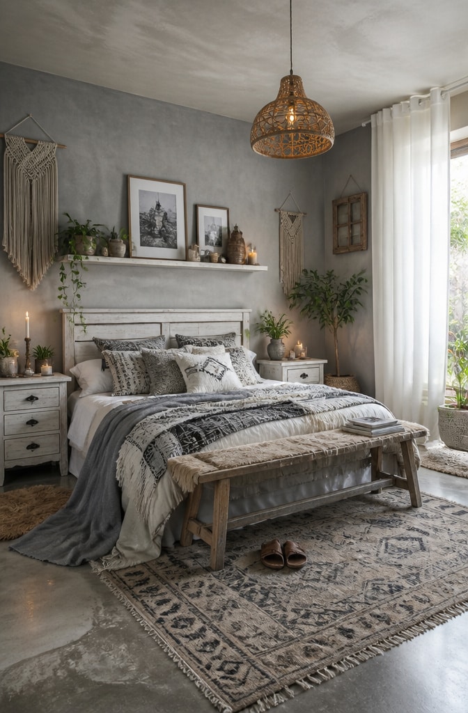 Bohemian Grey and White Bedroom Oasis
